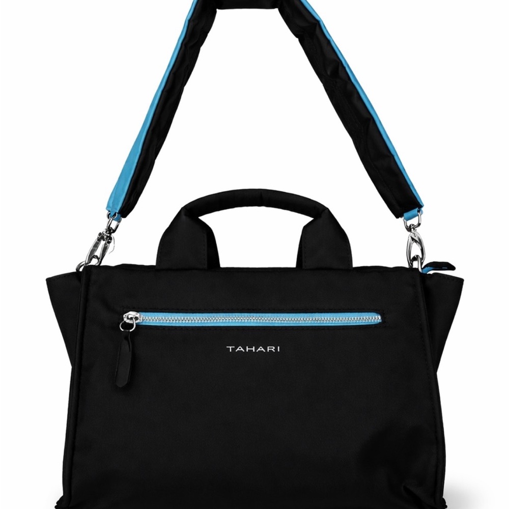 Tahari Black Tote with aqua crossbody Strap